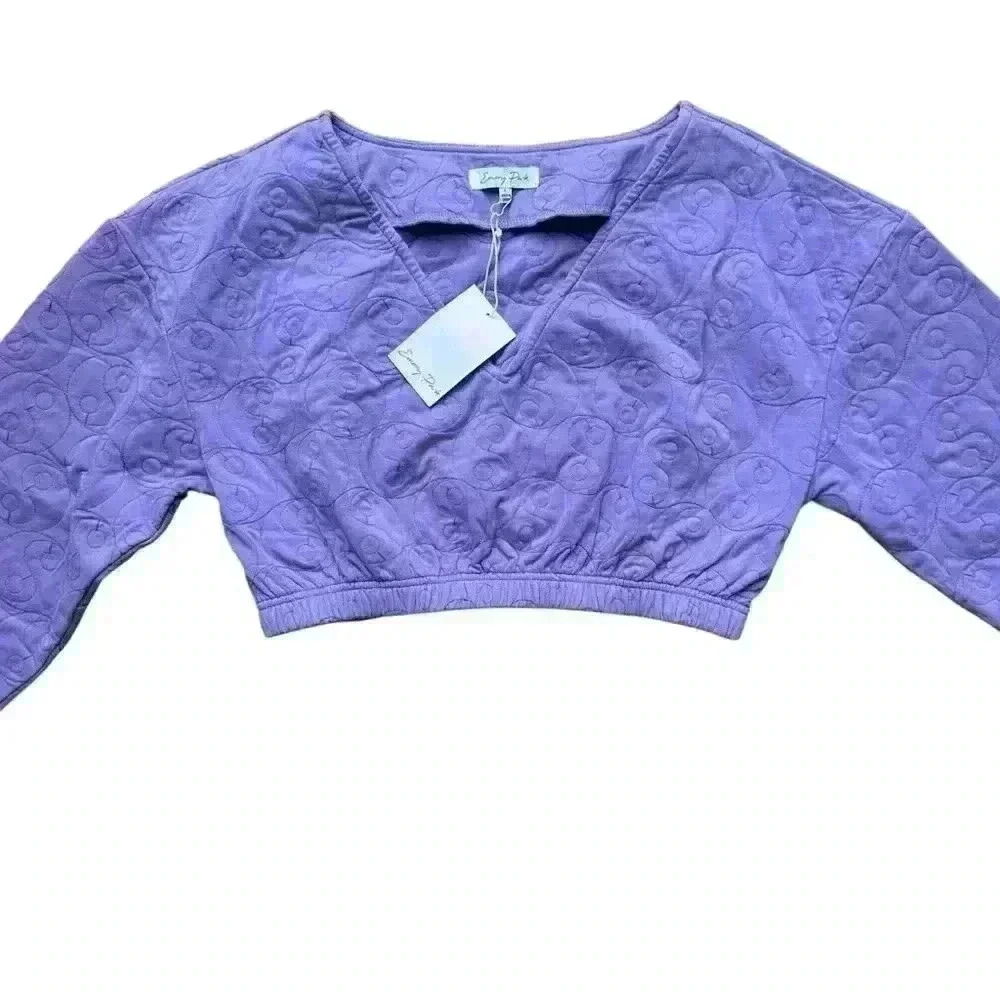 Emory park Long Sleeve Quilted crop top size‎ L purple - Picture 2 of 7